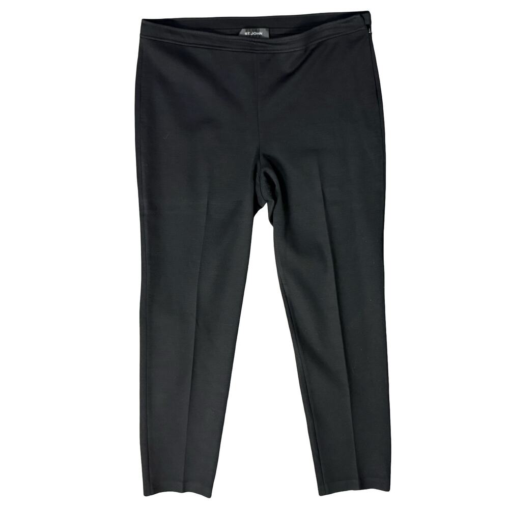 St. John Black Wool Tapered Leg Ankle Slit Side Zipper Trousers Pants size 14